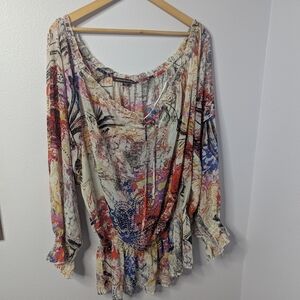 Sienna Rose 3X Boho Blouse,‎ Vibrant Multicolor Print